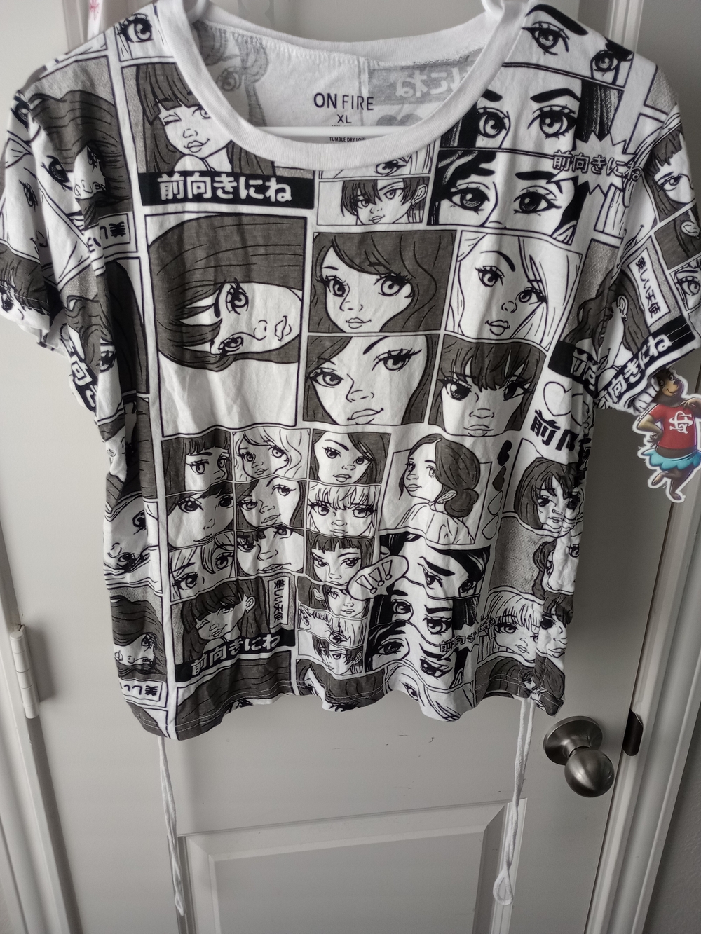On Fire Black & White Manga Crop Top T-Shirt